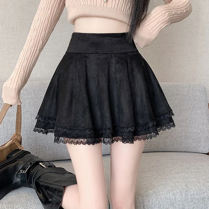 Japanese Lolita Skirts Ruffled Lace Patchwork A LineSkirt Women 2025 Spring New High Waist Slimming Gentle Mini Skirt Culottes - Image 4