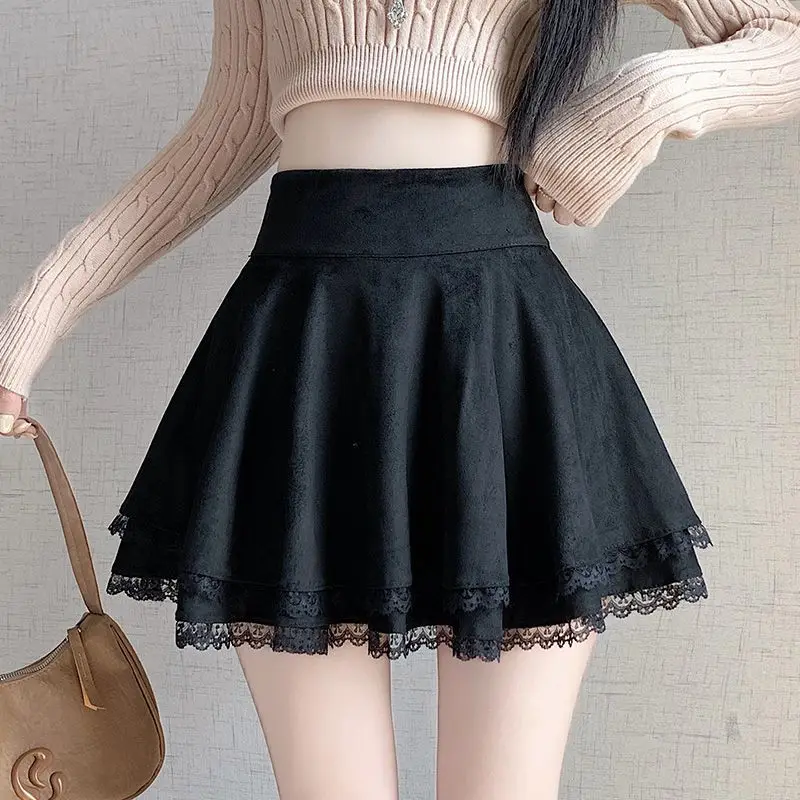 Japanese Lolita Skirts Ruffled Lace Patchwork A LineSkirt Women 2025 Spring New High Waist Slimming Gentle Mini Skirt Culottes - Image 3