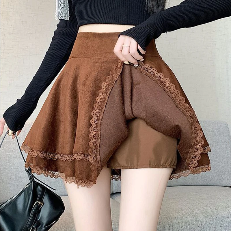 Japanese Lolita Skirts Ruffled Lace Patchwork A LineSkirt Women 2025 Spring New High Waist Slimming Gentle Mini Skirt Culottes - Image 2