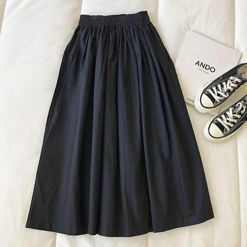 Women Black skirt midi High waist korean style Pleated a line Vintage Clothing 2025 new Summer Casual Fashion Ladies Work Wear - Image 2