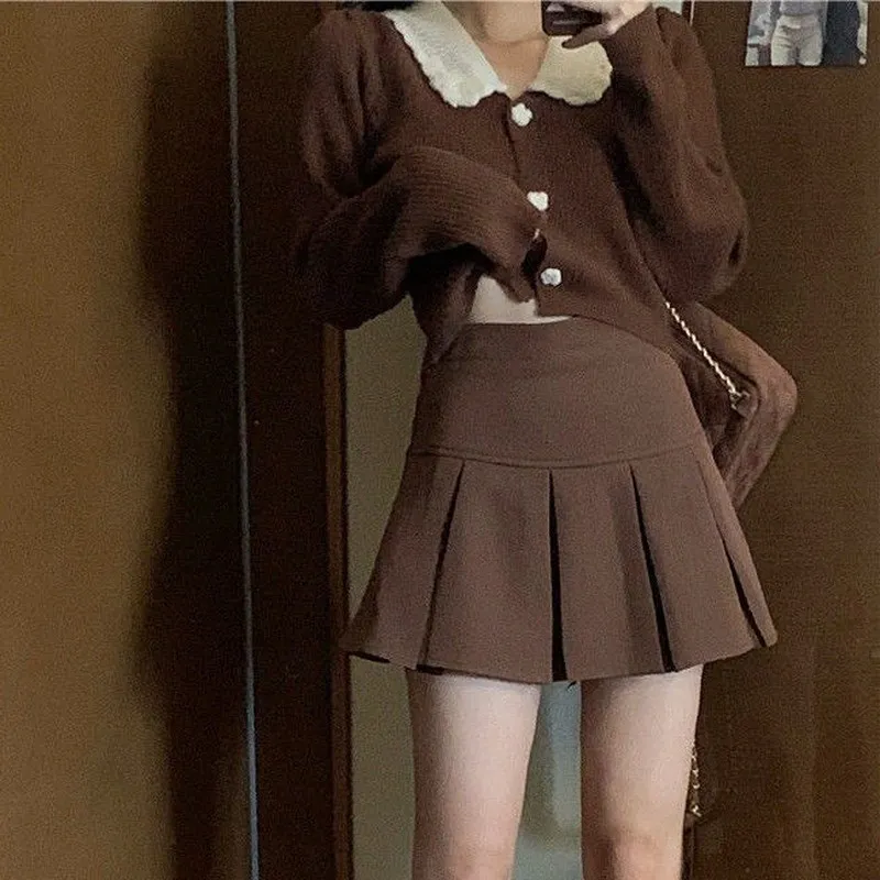 Vintage Brown Pleated Skirt Women Spring Summer 2025 Korean Style Y2K High Waisted A-line Mini Skirts Preppy Style Girls Causal - Image 3